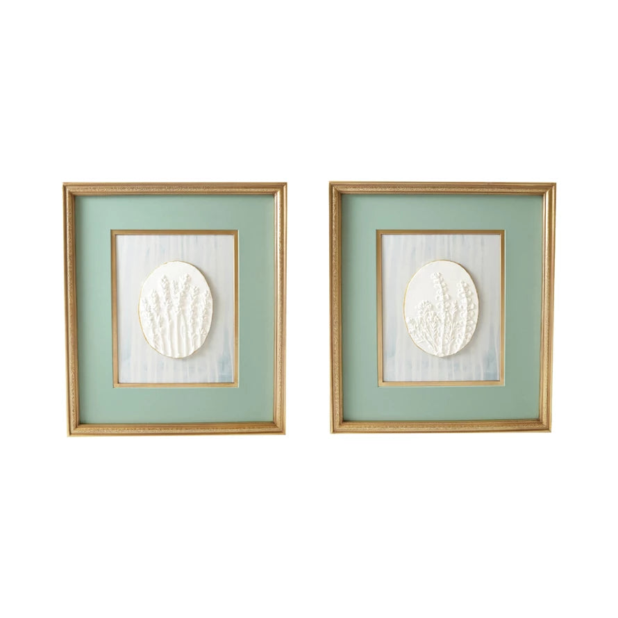 Wood Framed Wall Décor with Embossed Resin Botanicals, Gold Finish & 2 Styles