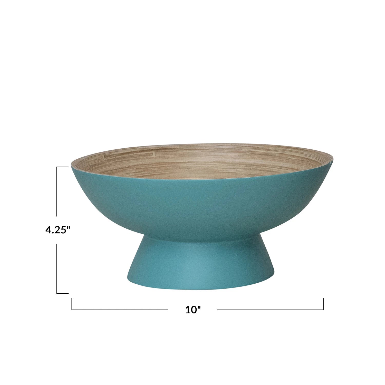 Bamboo Footed Bowl with Natural Finish Inside, Matte Blue