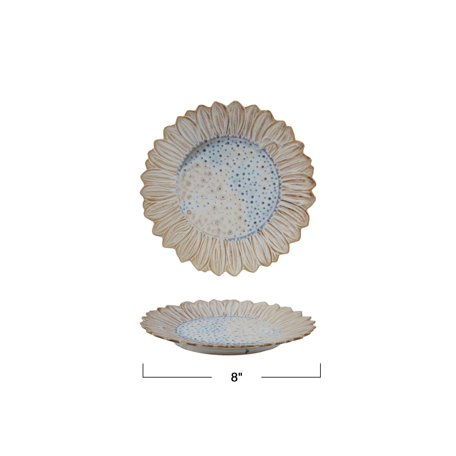 Stoneware Flower Shaped Plate, Reactive Glaze, White & Blue