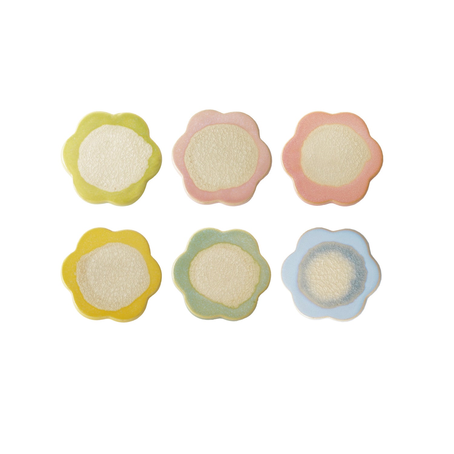Stoneware Flower Shaped Trivet, Reactive Crackle Glaze, 6 Colors