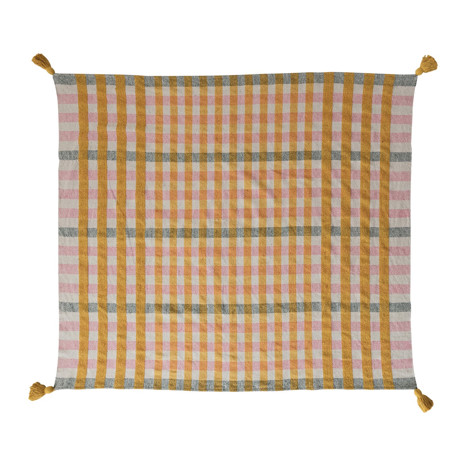 Woven Recycled Cotton Jacquard Throw with Tassels Plaid