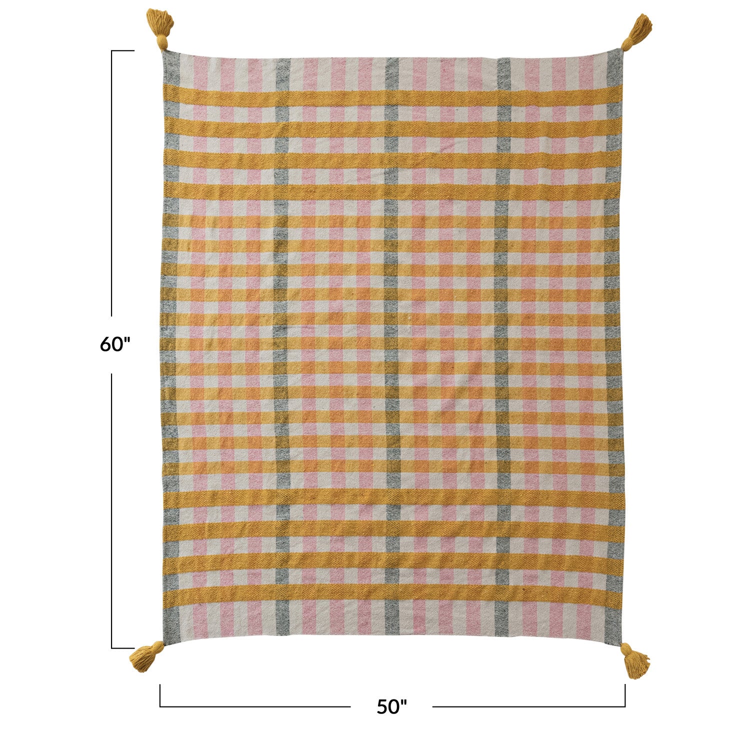 Woven Recycled Cotton Jacquard Throw with Tassels Plaid