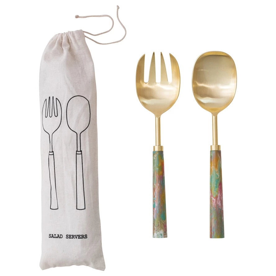 Salad Servers with Marbled Resin Handles, Set of 2