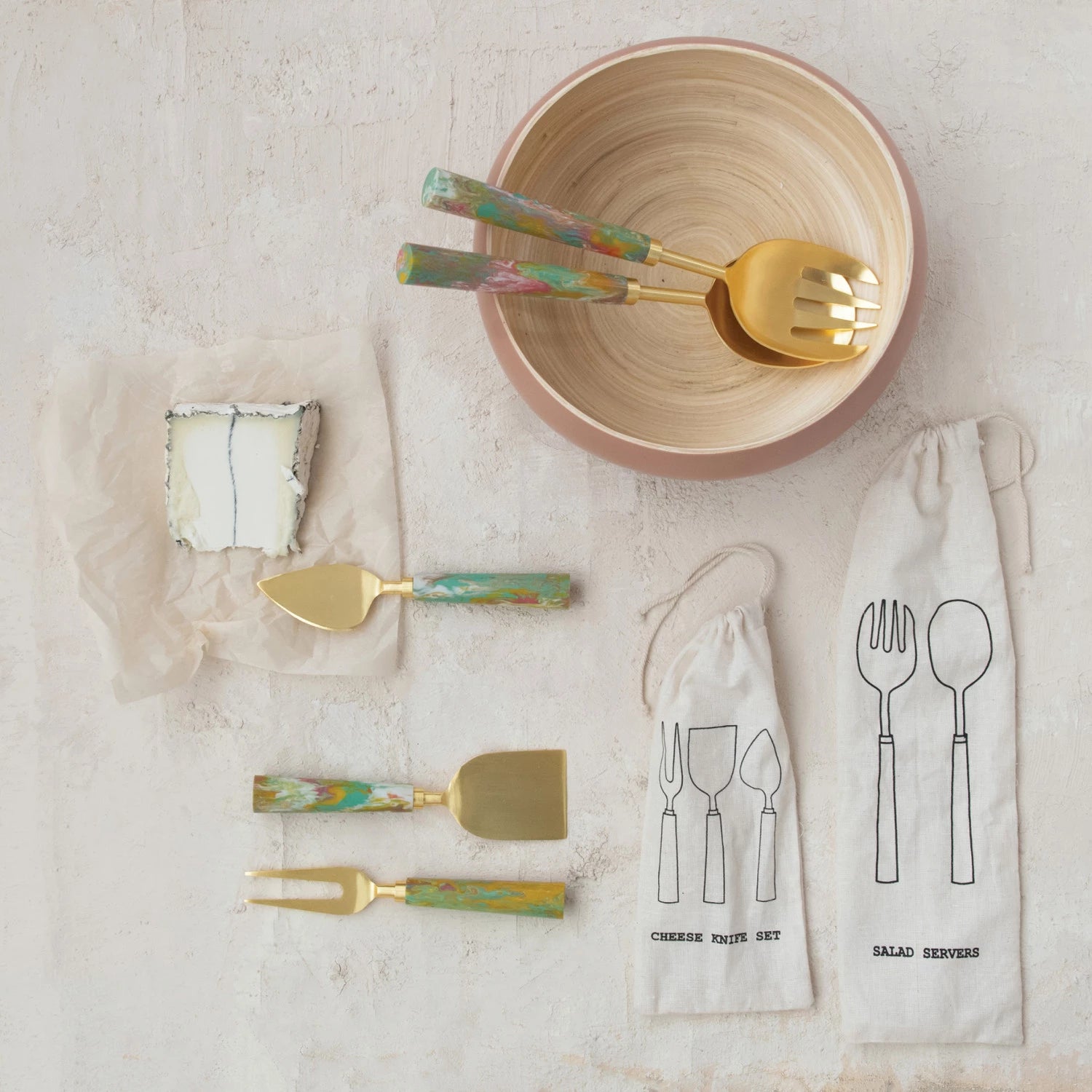 Salad Servers with Marbled Resin Handles, Set of 2