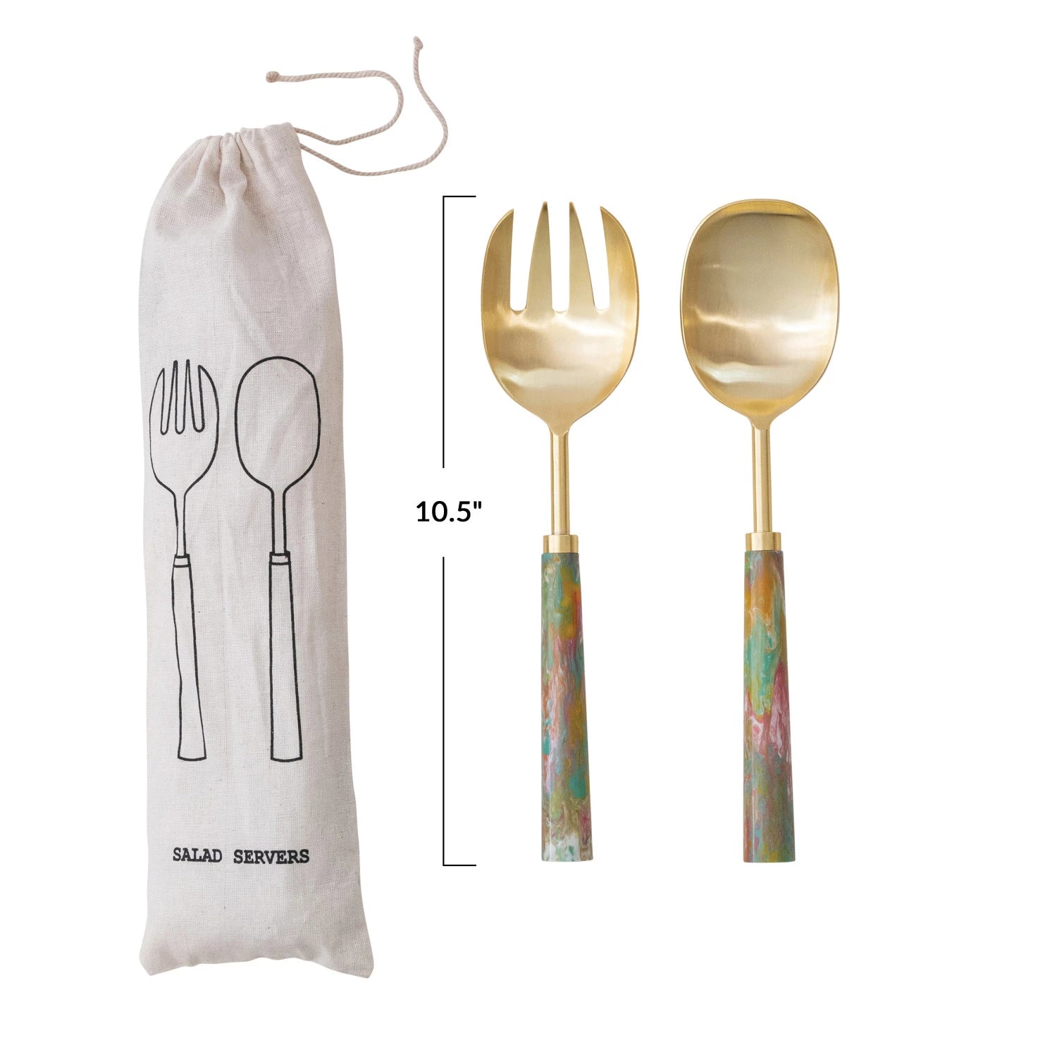 Salad Servers with Marbled Resin Handles, Set of 2
