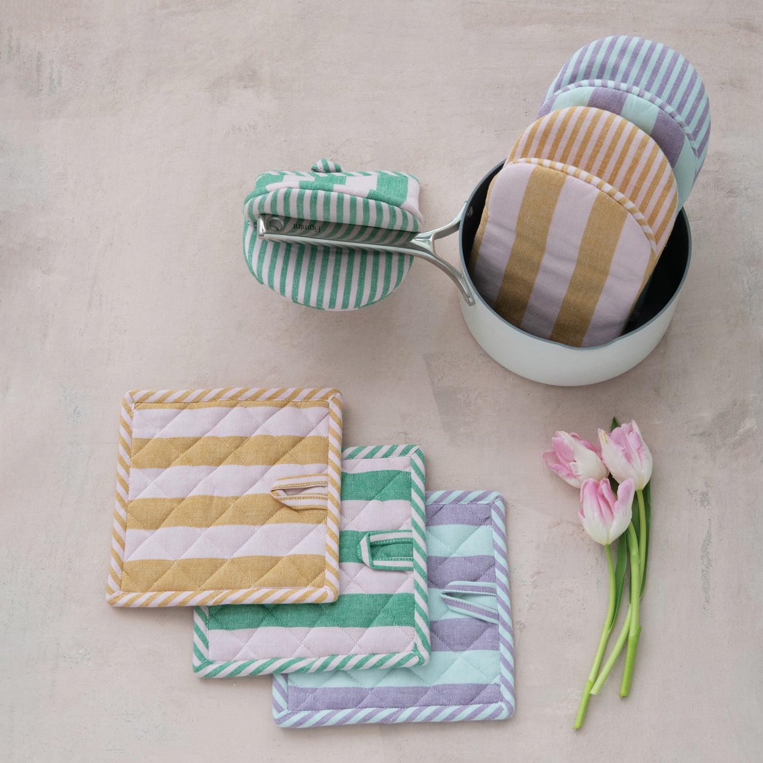Woven Cotton Striped Oven Mitt, 3 Colors