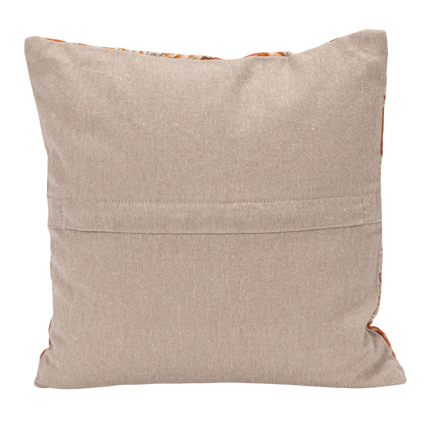 12" Square Cotton Voile Pillow with Florals, Hand-Embroidered Kantha Stitch & Chambray Back