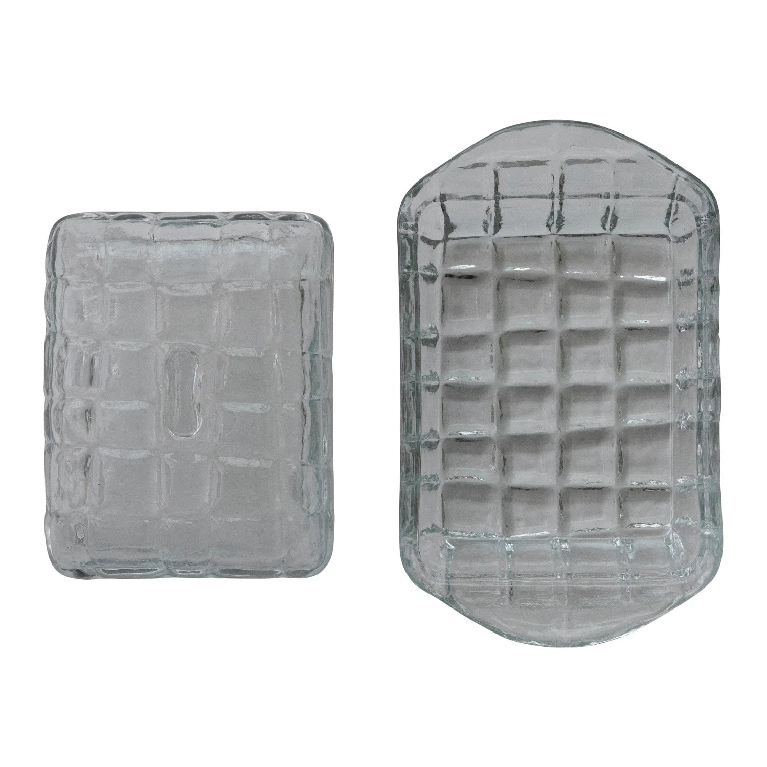 Pressed Glass Butter Dish with Grid Pattern