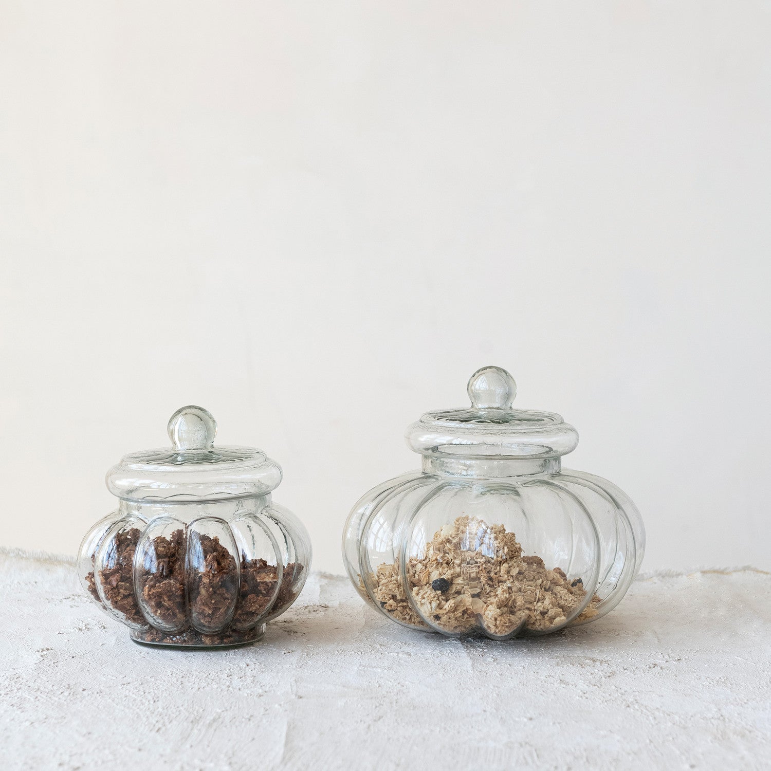 6-1/4" Round x 6-1/4"H 3 Cup Ribbed Glass Jar with Lid