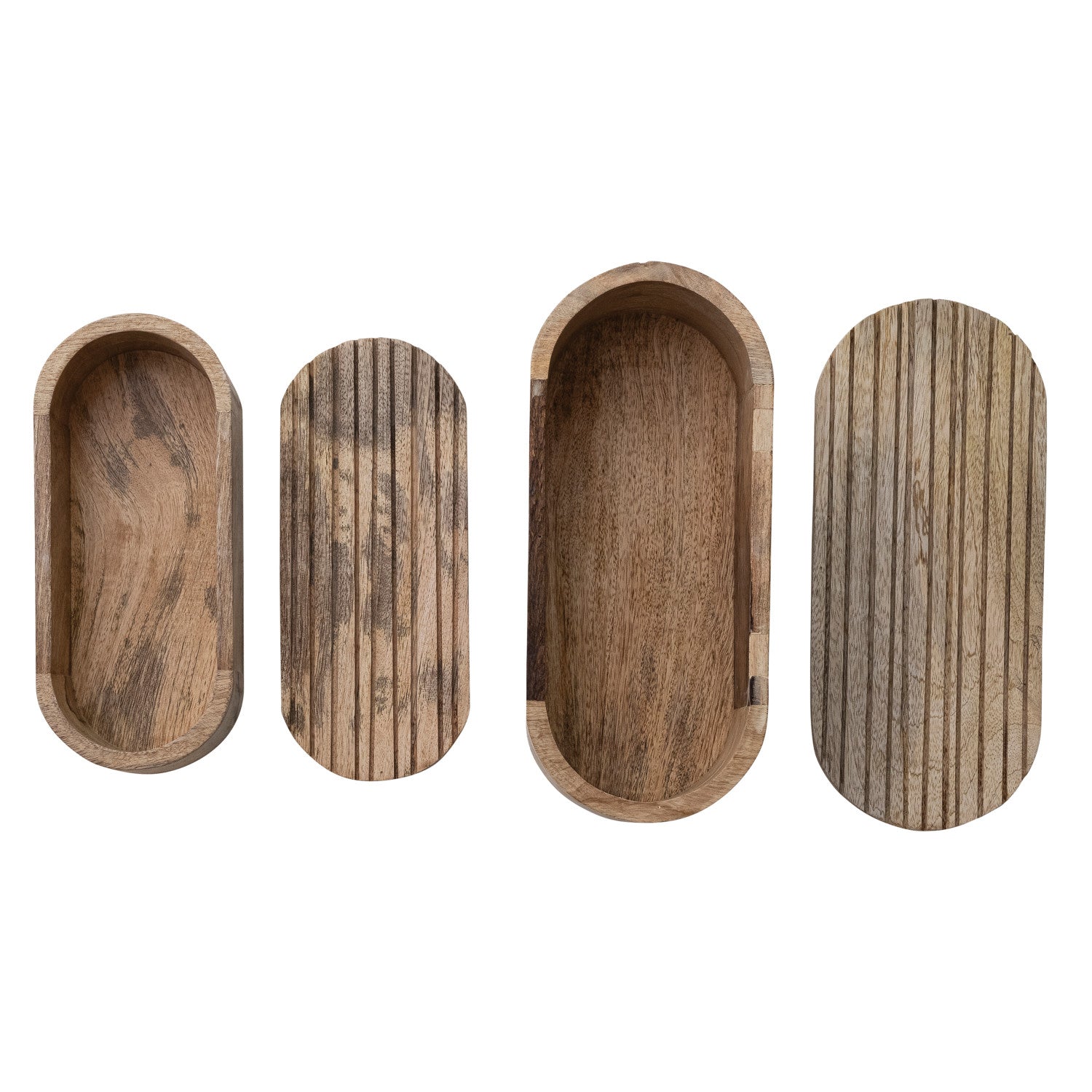 Hand-Carved Mango Wood Boxes with Lids, Natural, Big Size