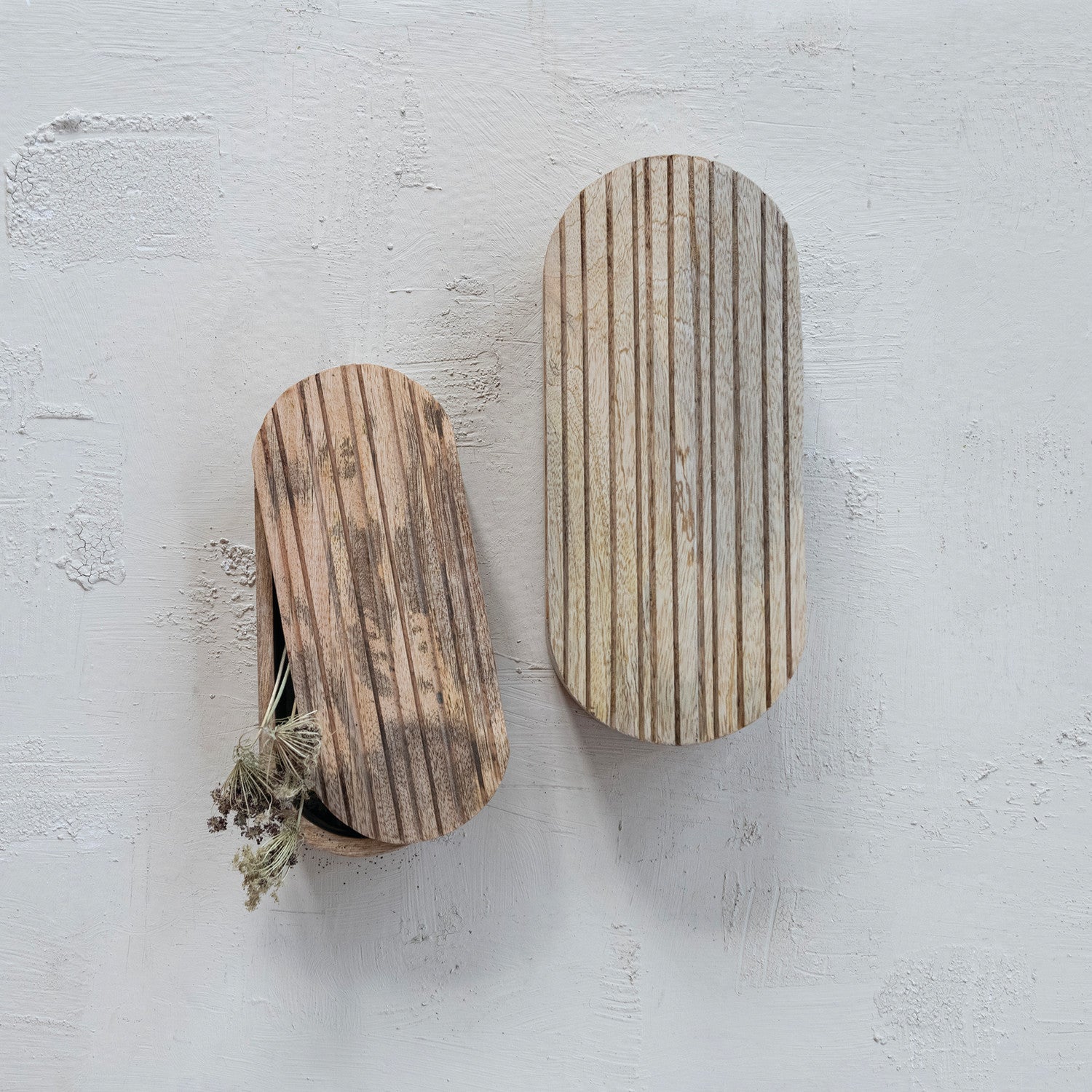 Hand-Carved Mango Wood Boxes with Lids, Natural, Big Size