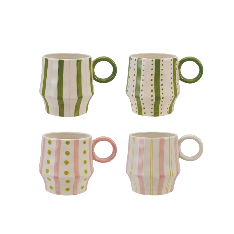 Hand-Painted Stoneware Mug with Striped Pattern, 4 Styles