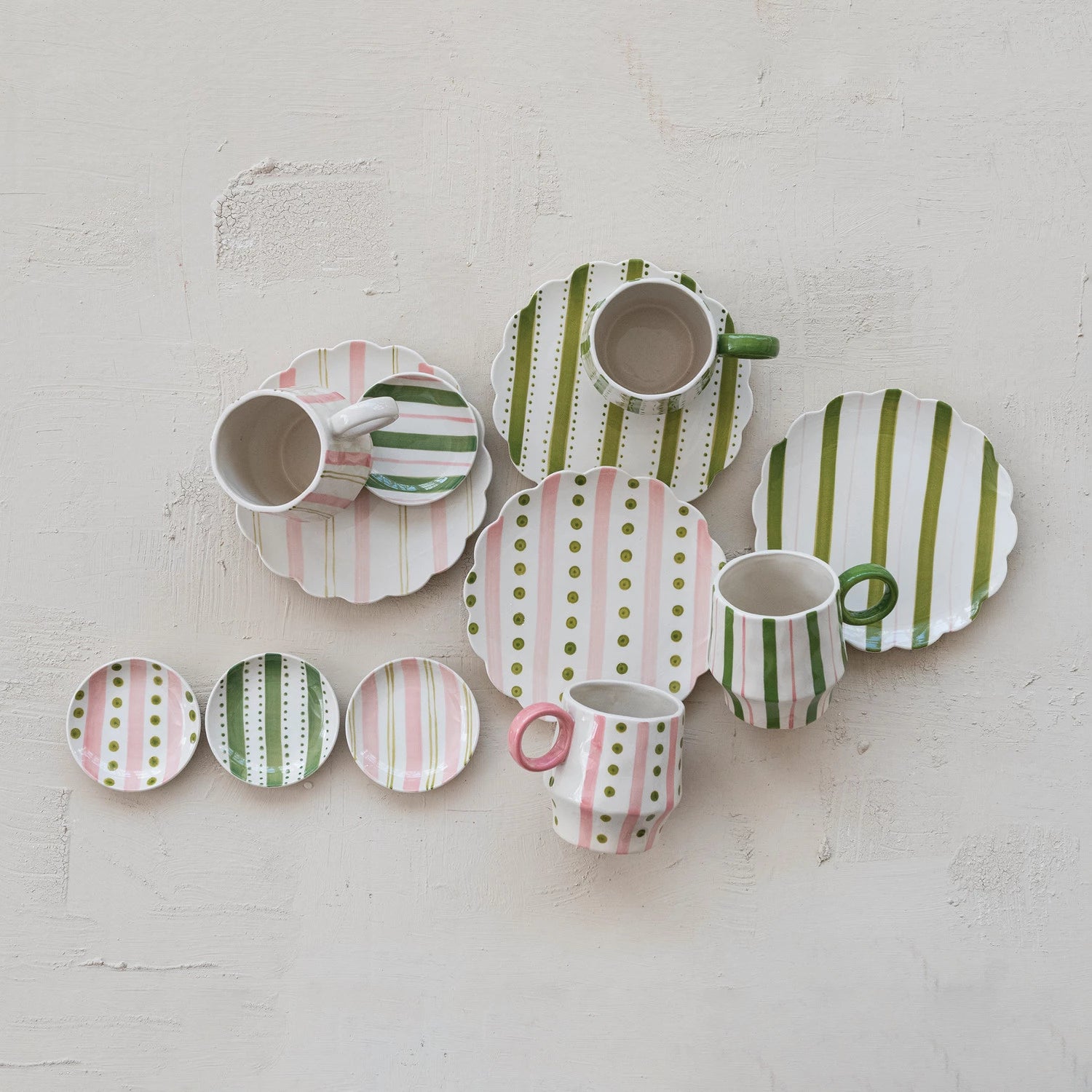 Hand-Painted Stoneware Mug with Striped Pattern, 4 Styles