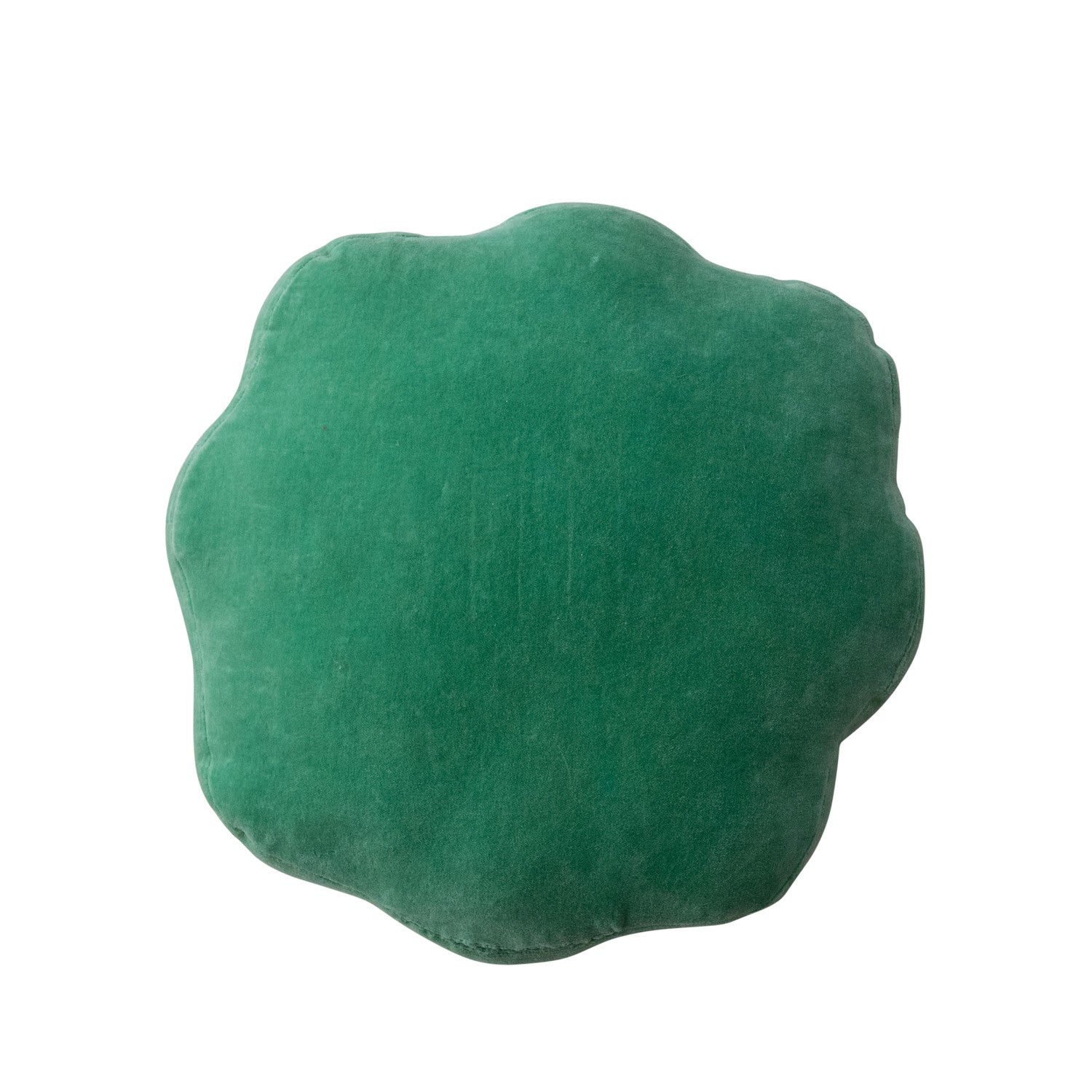 13-1/2" Round Cotton Scalloped Pillow with Embroidery & Velvet Back