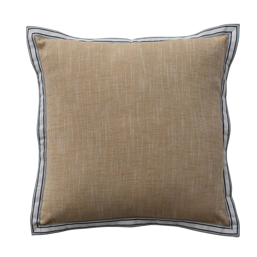 Square Woven Cotton Pillow with Striped Flange Edge