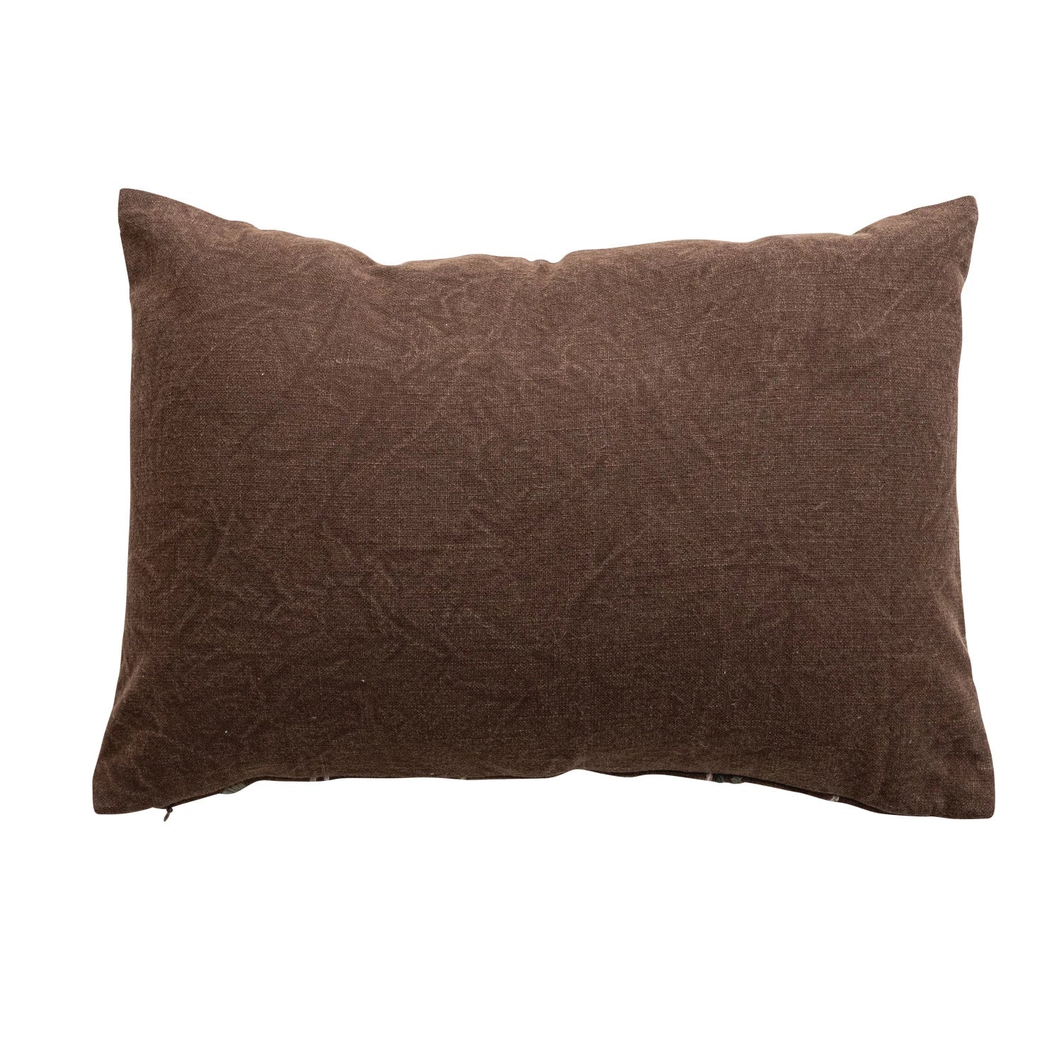 Stonewashed Cotton Slub Lumbar Pillow with Hand-Embroidered Flowers & Bees