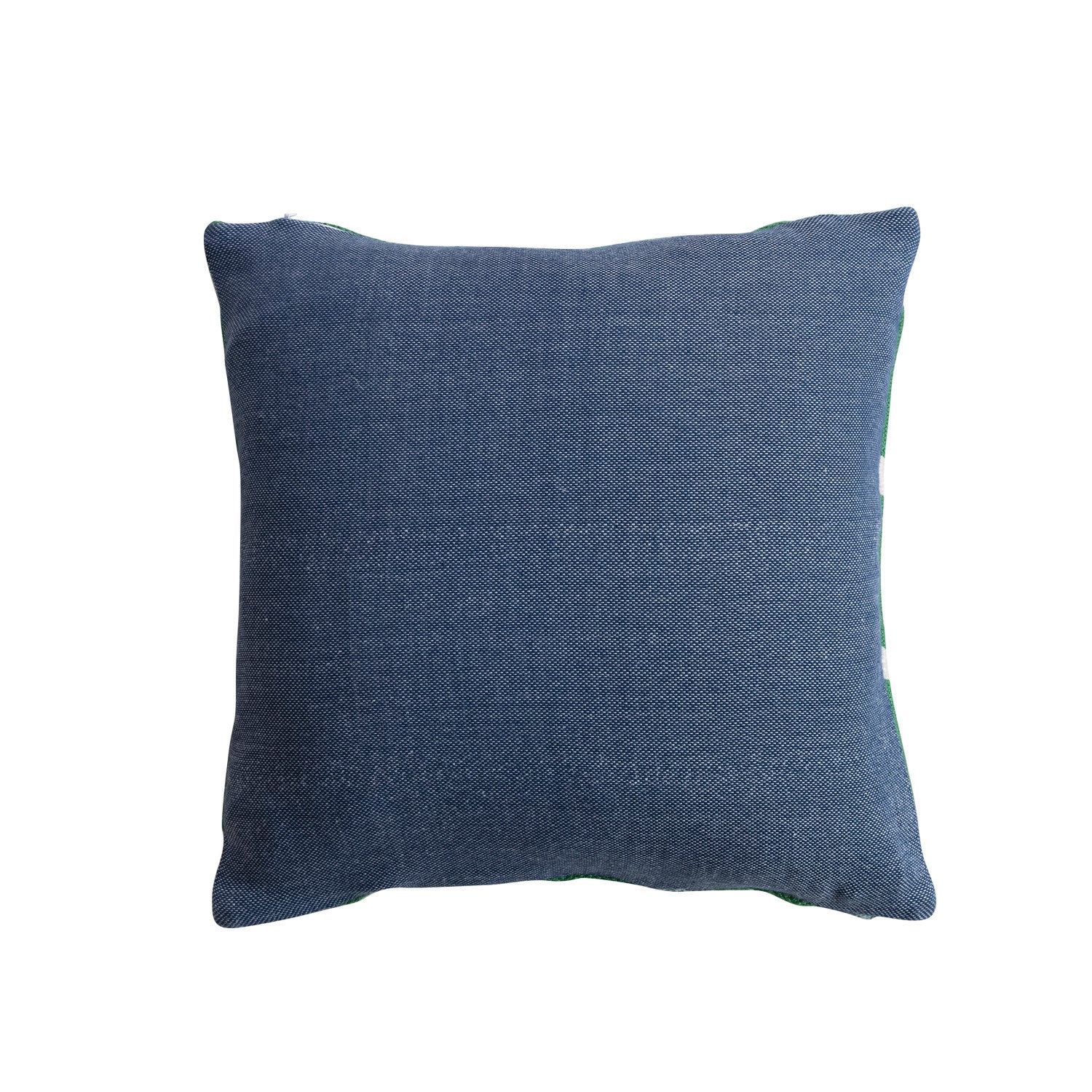 18" Square Woven Fabric Indoor/Outdoor Pillow with Embroidery & Plaid Pattern