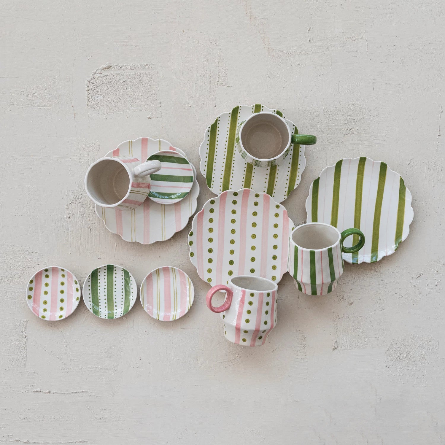 Hand-Painted Stoneware Dish with Striped Pattern, 4 Styles