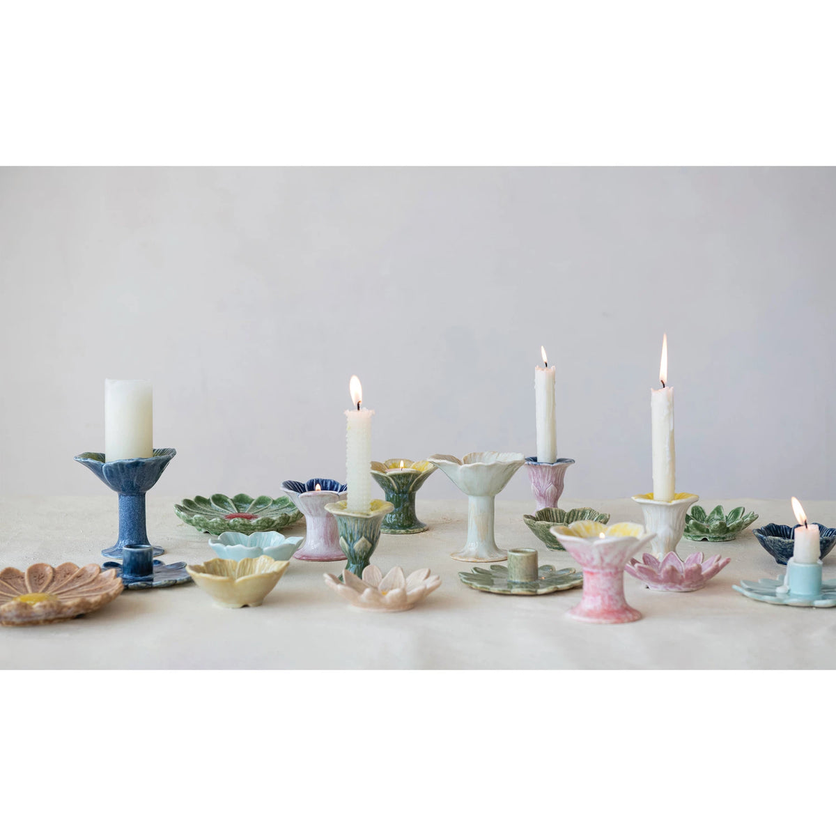 Stoneware Flower Shaped Footed Tealight Holder, 3 Styles