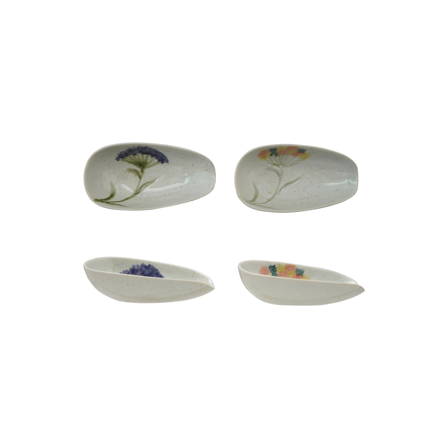 Hand-Painted Stoneware Dish with Flowers, 2 Styles