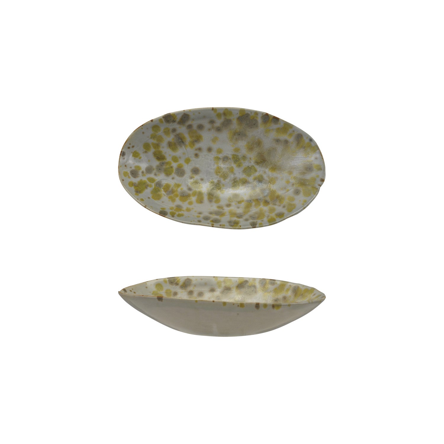 Stoneware Dish, Cream Color & Brown