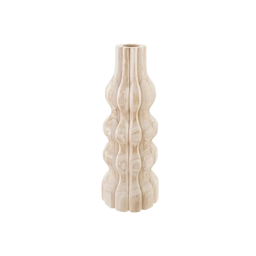 Decorative Carved Paulownia Wood Vase, Tall