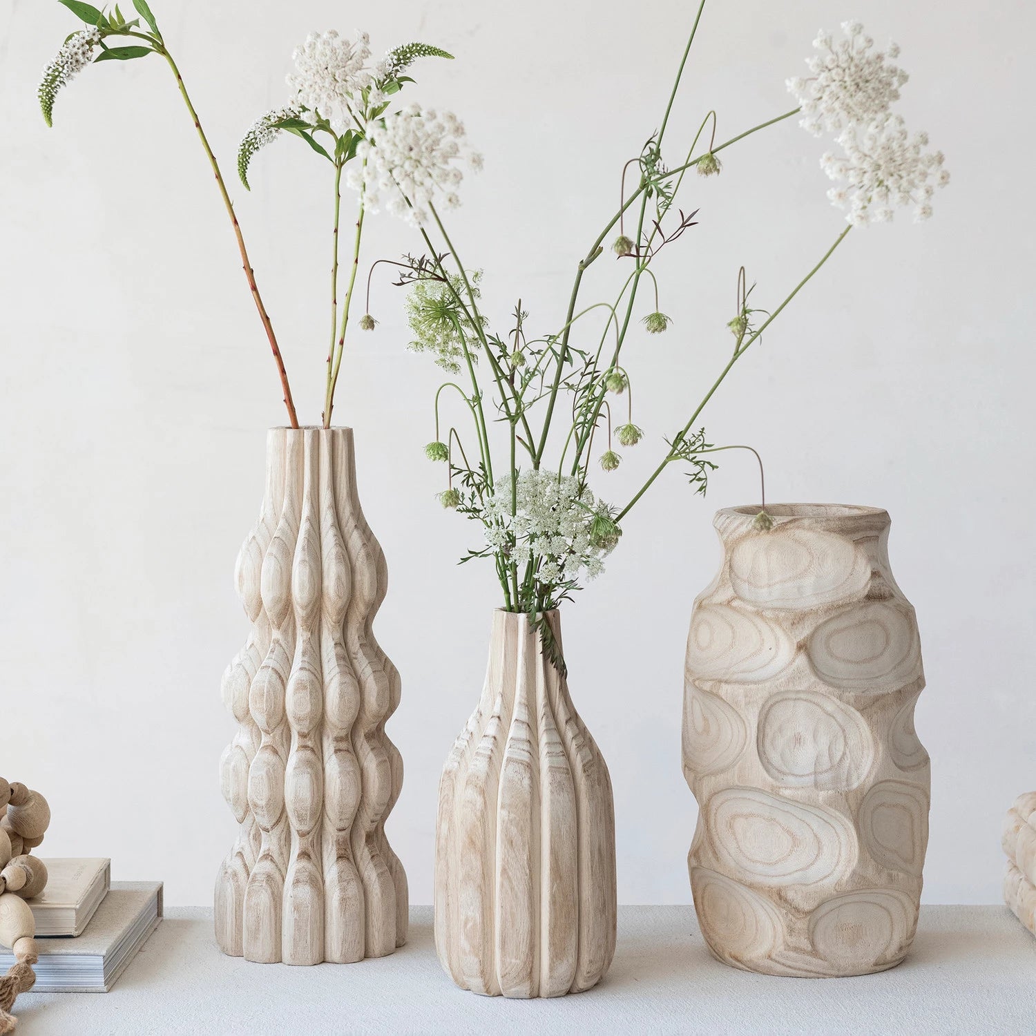Decorative Carved Paulownia Wood Vase, Tall