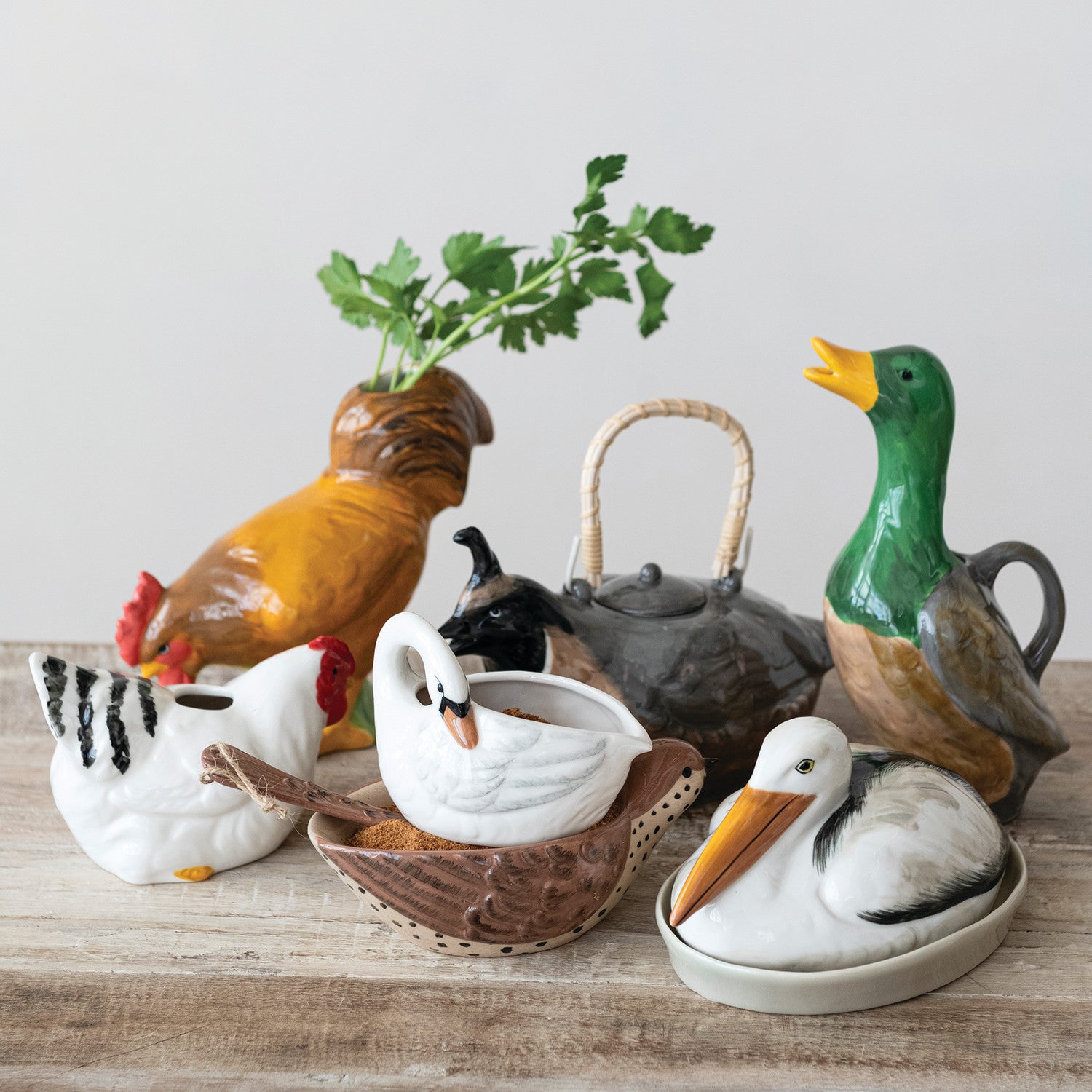 6 oz. Hand-Painted Stoneware Swan Shaped Creamer, White, Black & Orange Color