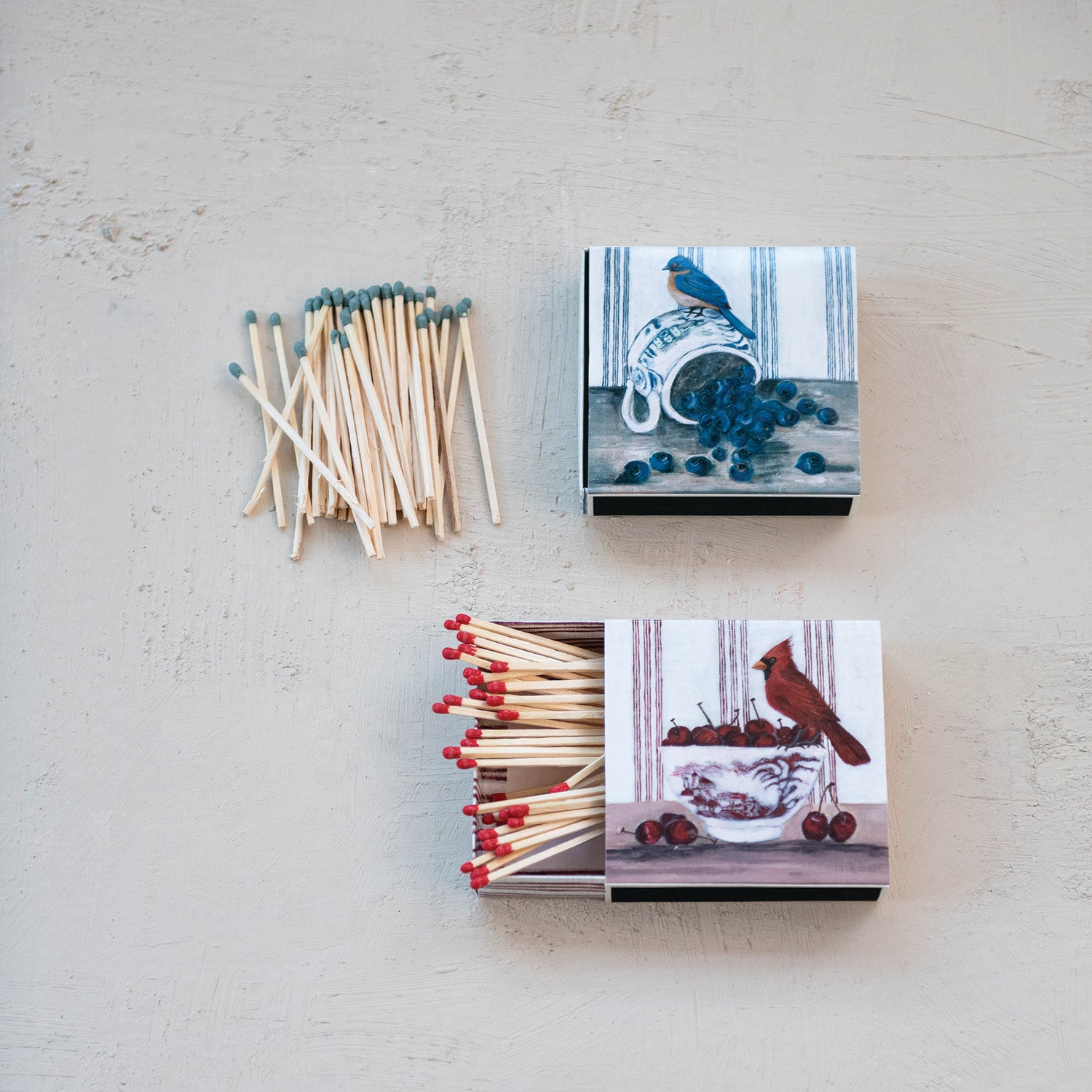 Safety Matches in Matchbox with Bird on Dish, 2 Styles
