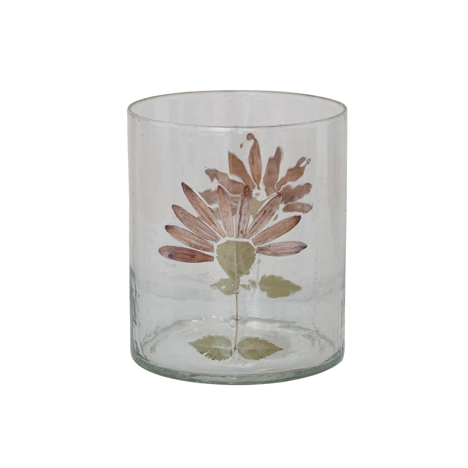 Recycled Glass Candle Holder with Gerbera Daisy (Each Varies)