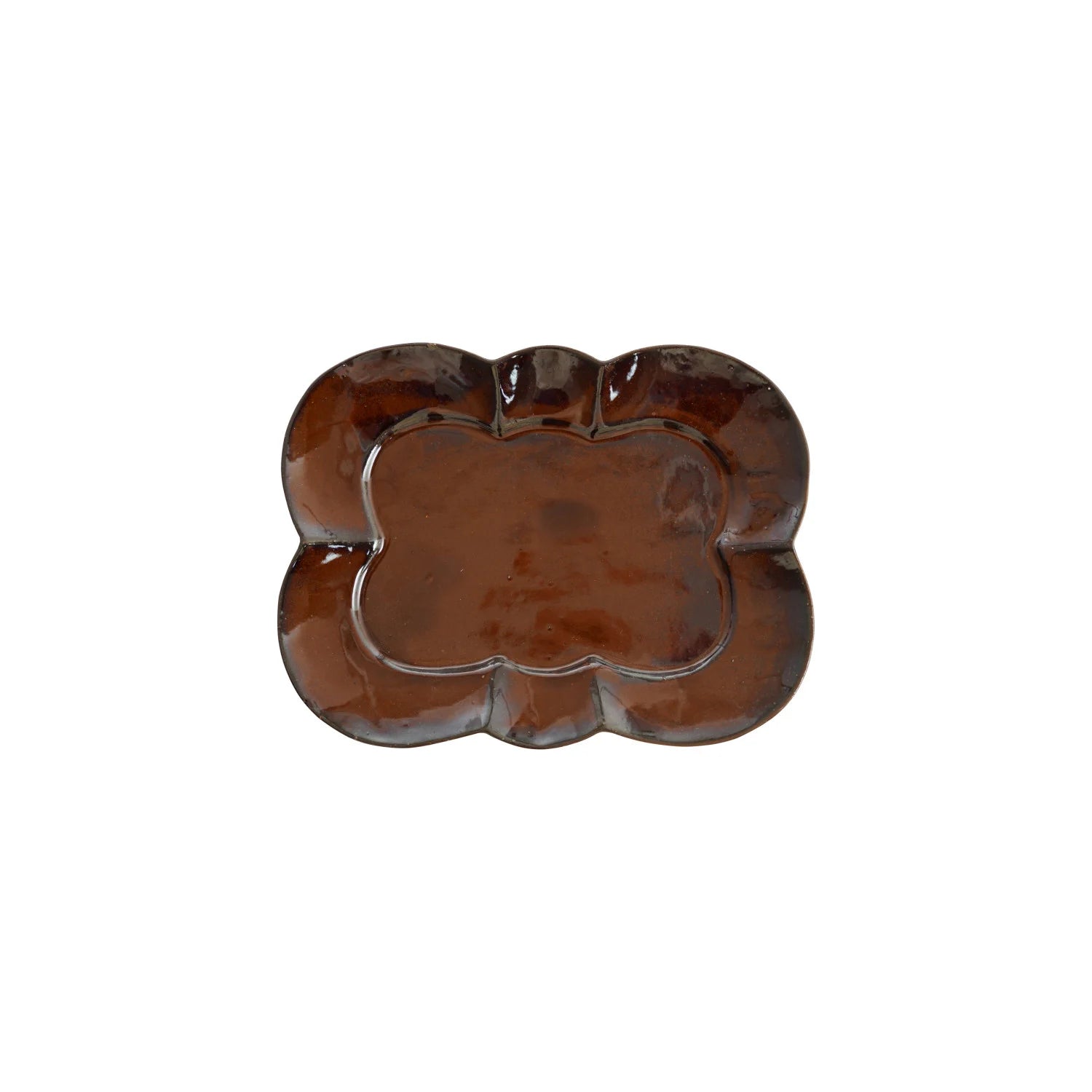 Stoneware Scalloped Plate, Brown (Each Will Vary)