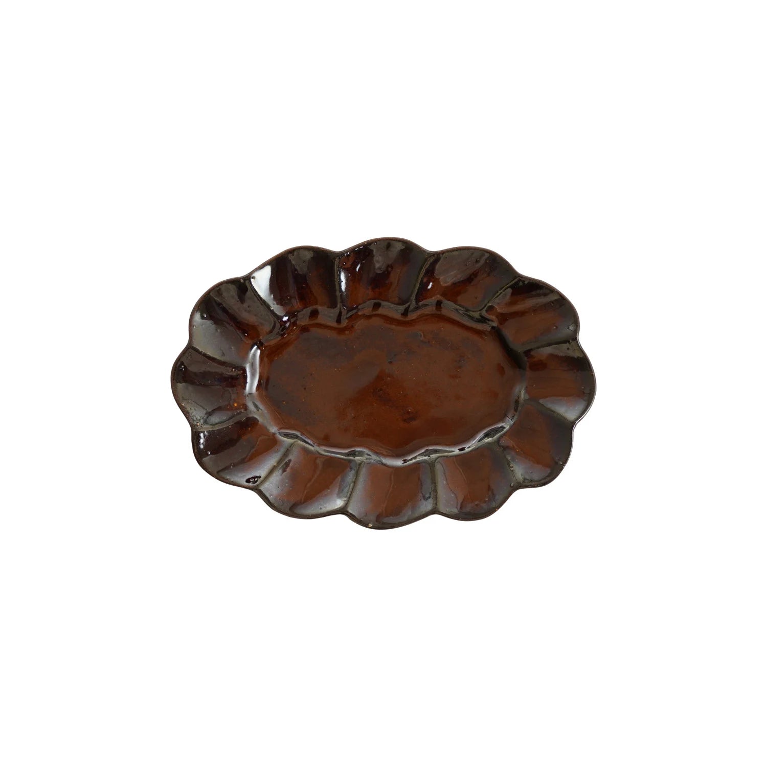 Stoneware Scalloped Plate, Brown (Each Will Vary)