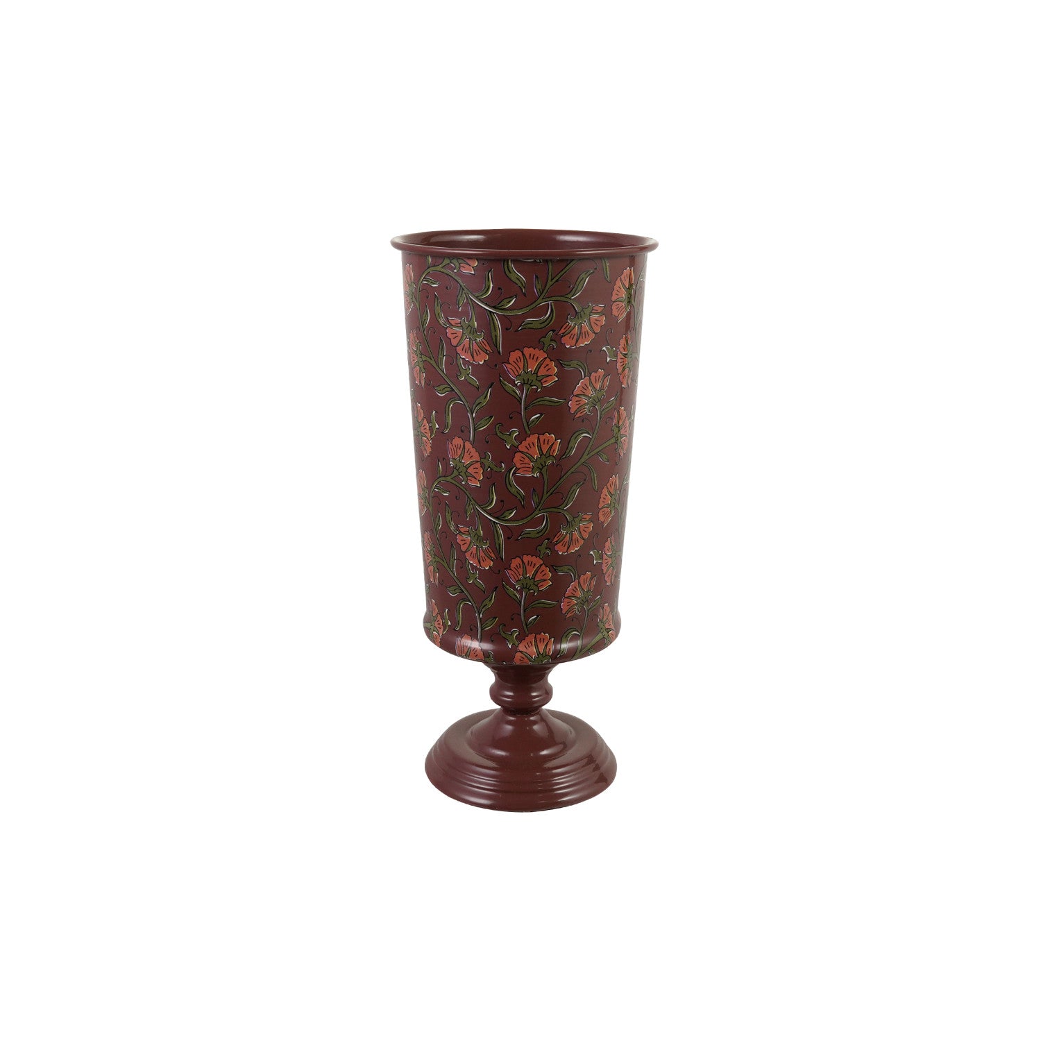 Metal Footed Vase with Floral Pattern
