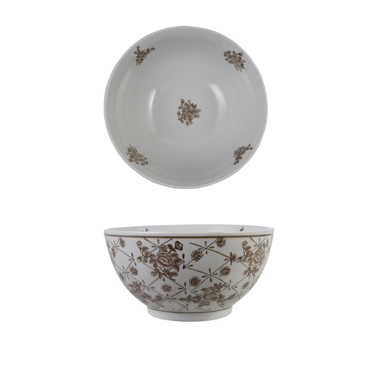 Hand-Painted Stoneware Bowl with Floral Pattern (Each Will Vary)