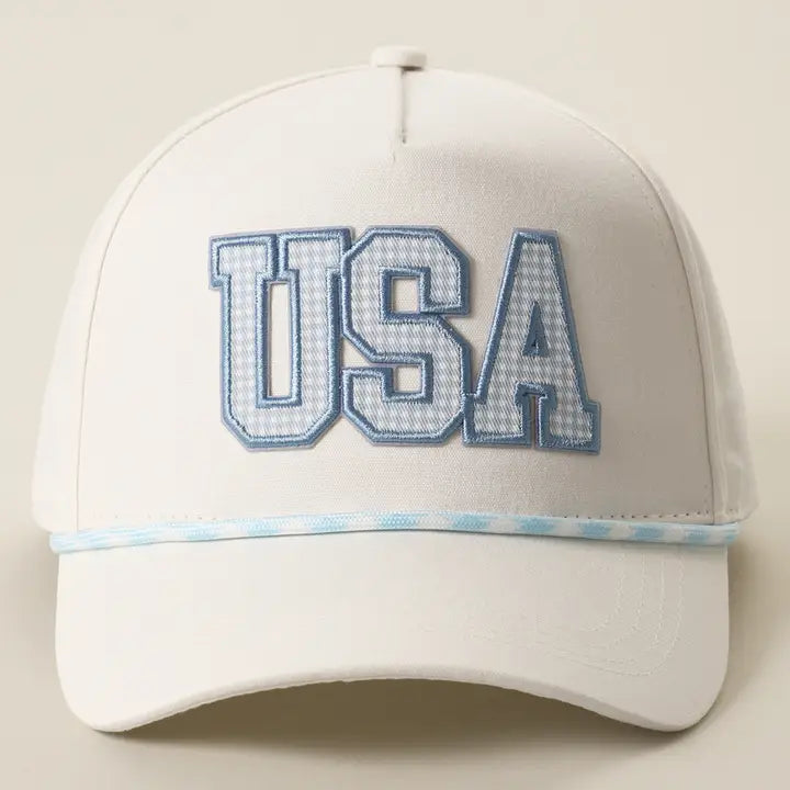 USA Gingham Embroidered Patch Rope Trucker Hat