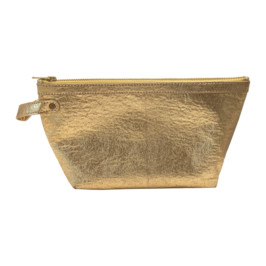 Recycled Leather Gold Zip Pouch