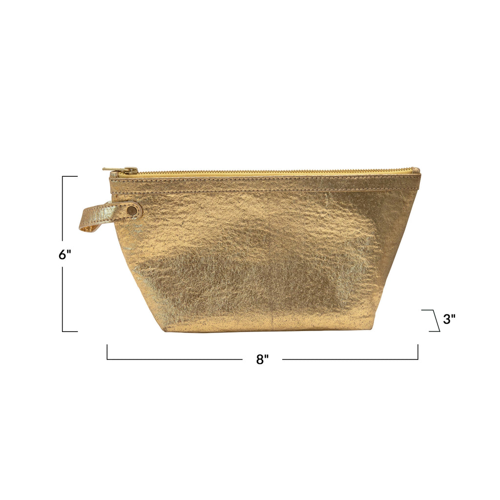 Recycled Leather Gold Zip Pouch