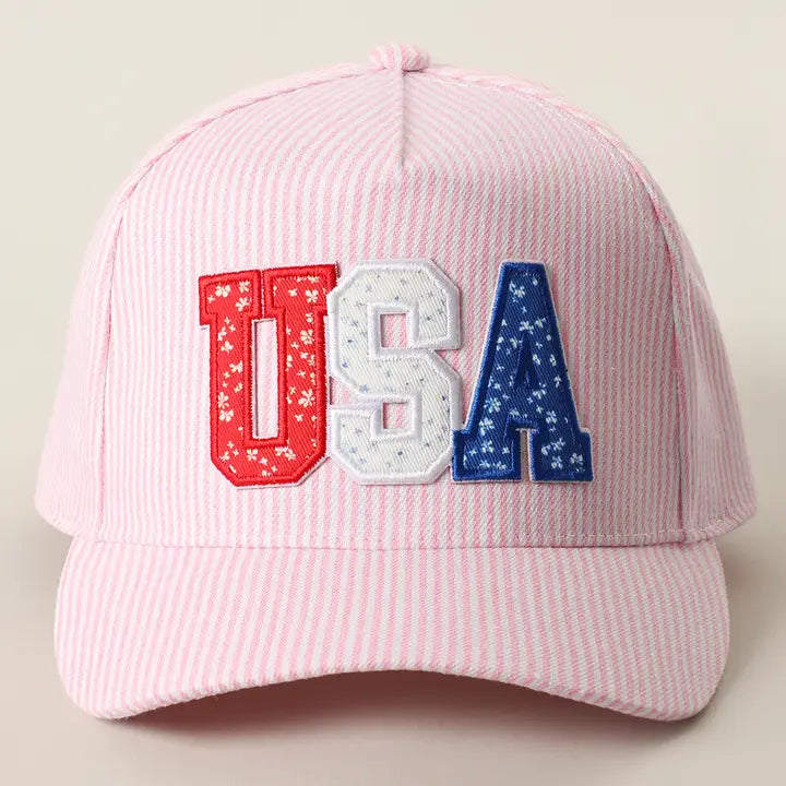 USA Letter Patch Striped Trucker Hat