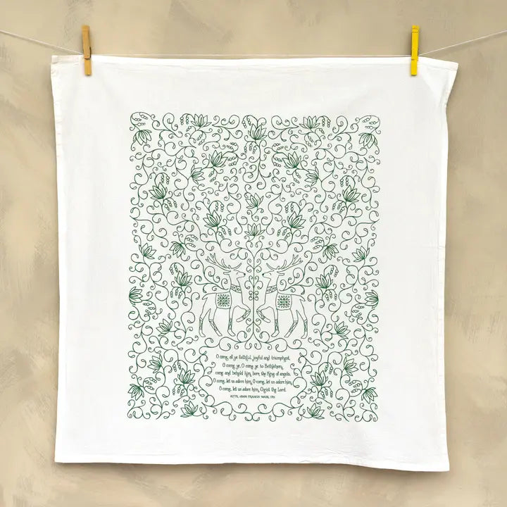 O Come All Ye Faithful Christmas Tea Towel