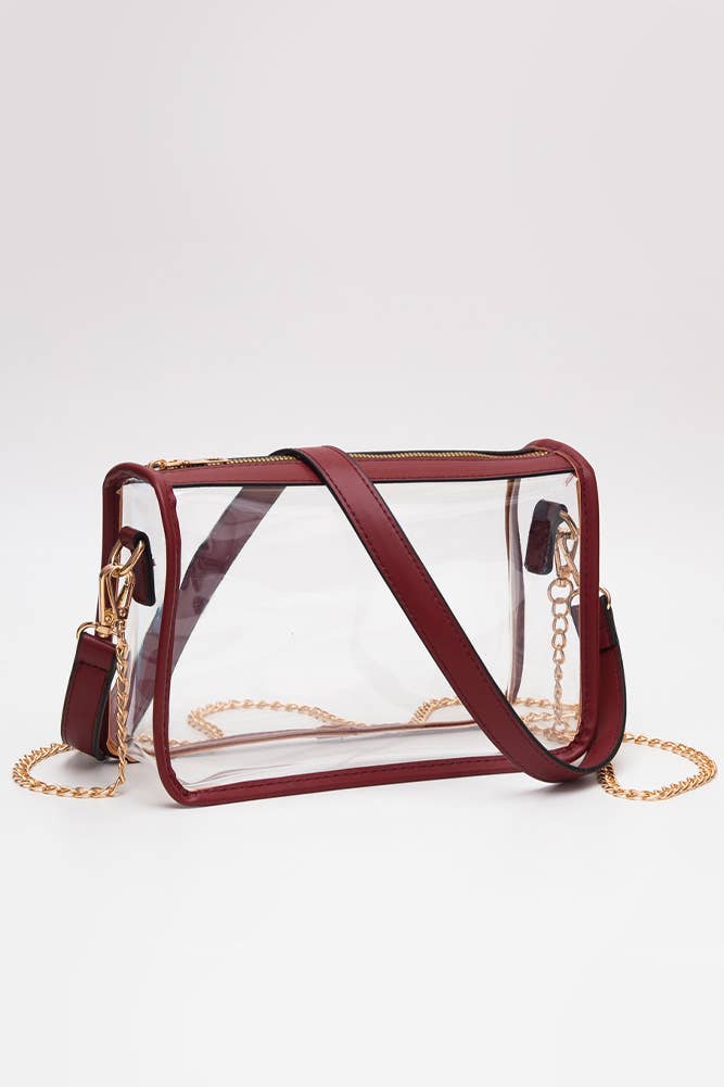 Clear Rectangle Stadium Concert Crossbody Bag: Red
