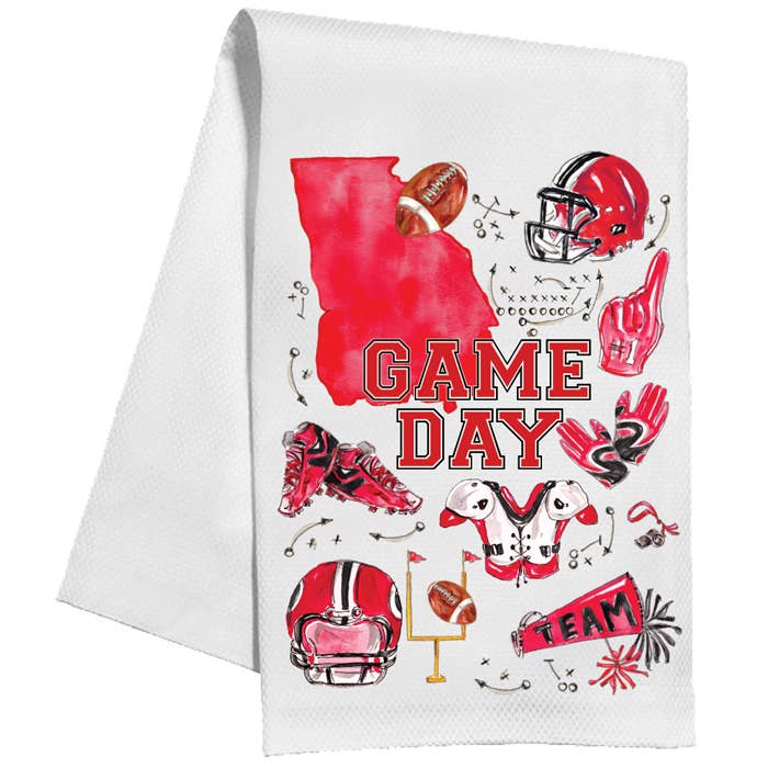 Red & Black GameDay State Of GA Football Icons KitchenTowel