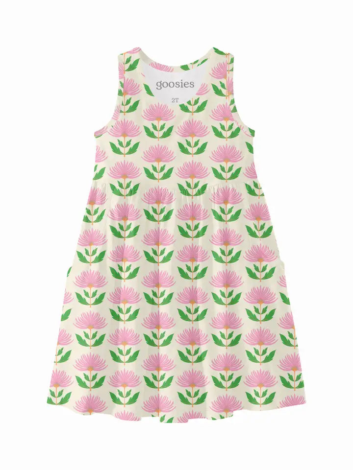 Pink Block Print Flowers - Sleeveless Pocket Dress 2T