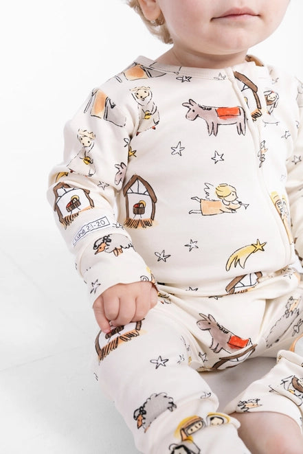 Away in A Manger Pj Footless Onesie Cotton