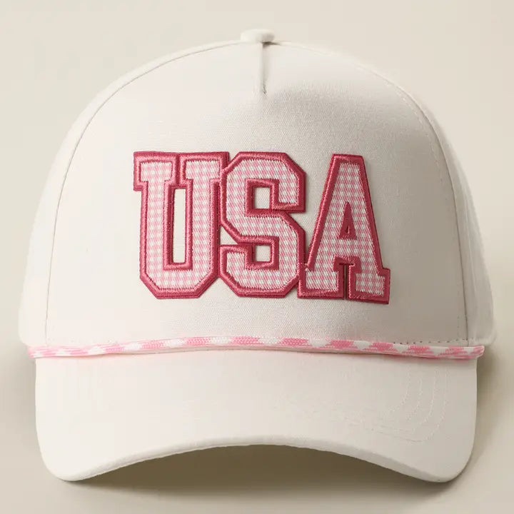 USA Gingham Embroidered Patch Rope Trucker Hat