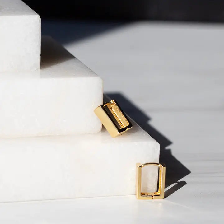 Gilded Gold Earrings-Rectangle Huggies