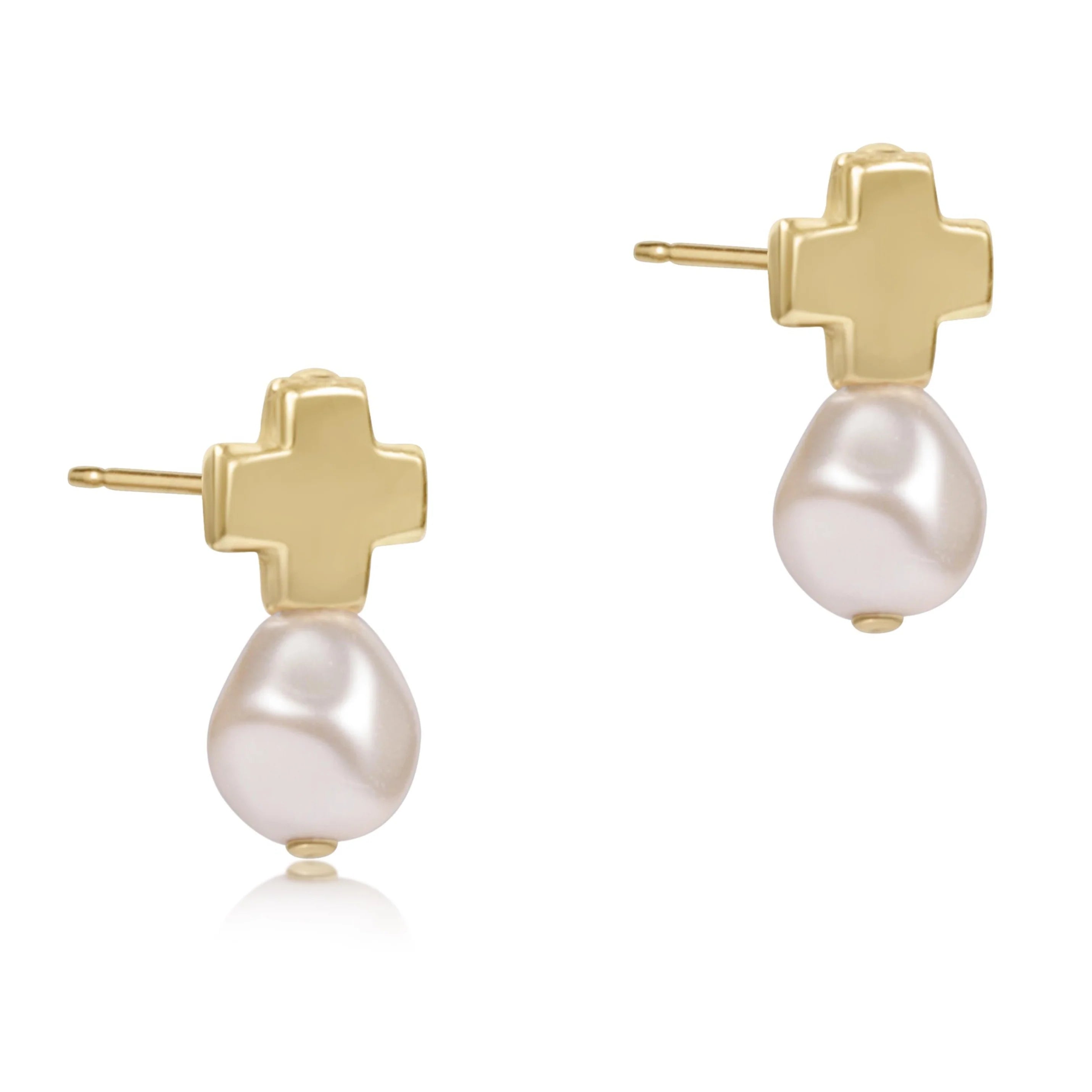 Enewton Signature Cross Gold Studs - Classic Pearl