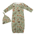 Organic Cotton Newborn Gown & Hat Set Apple Orchard