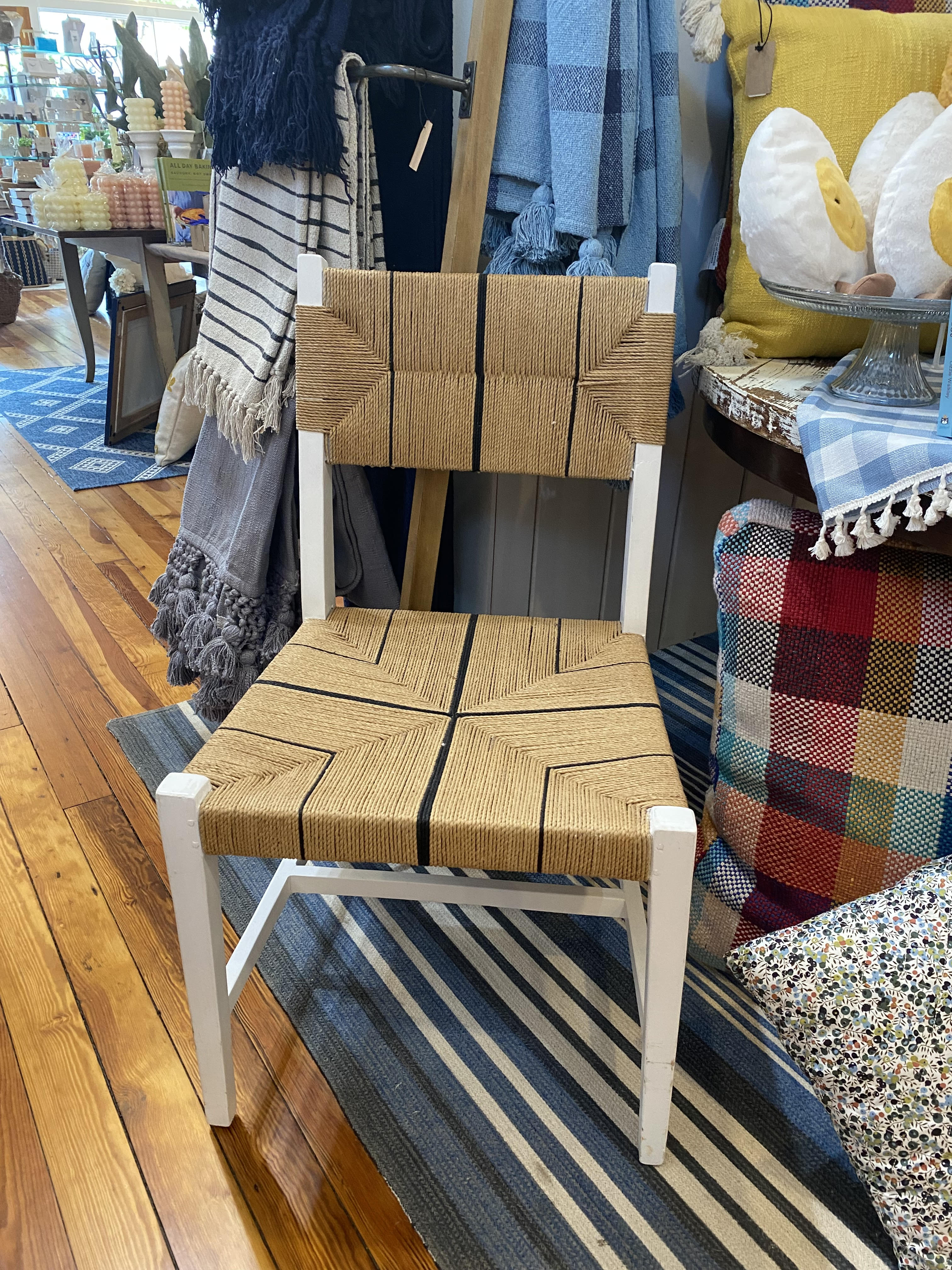 Woven Chair with Blue Stripes