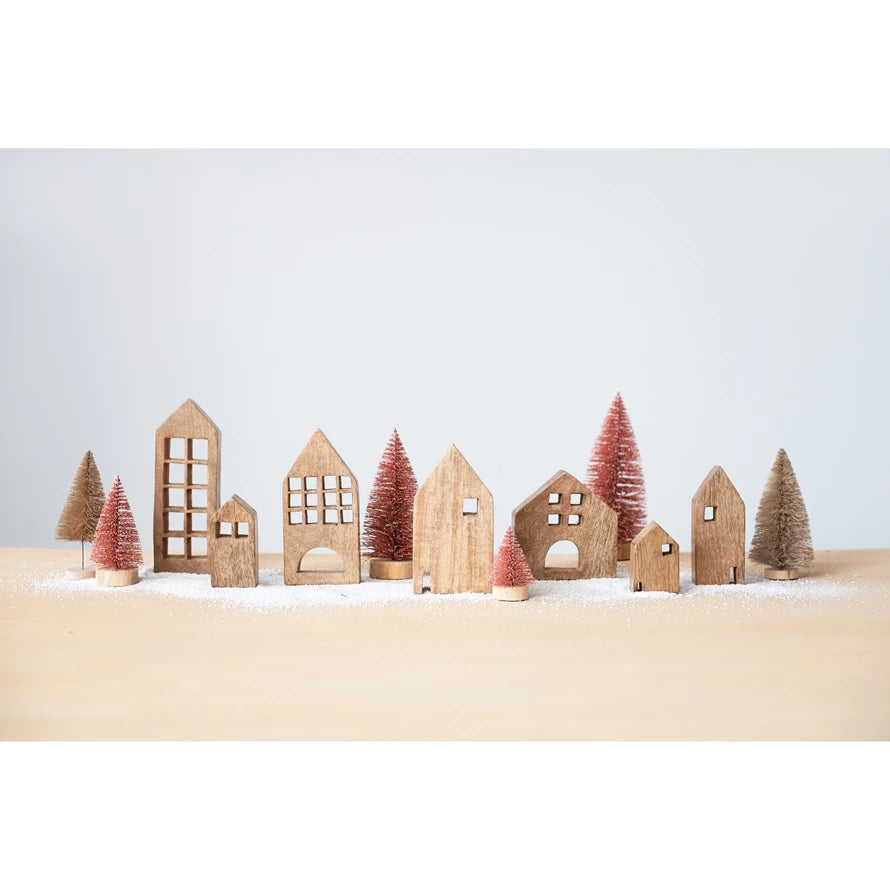 3"H - 8"H Mango Wood Houses, Set of 7