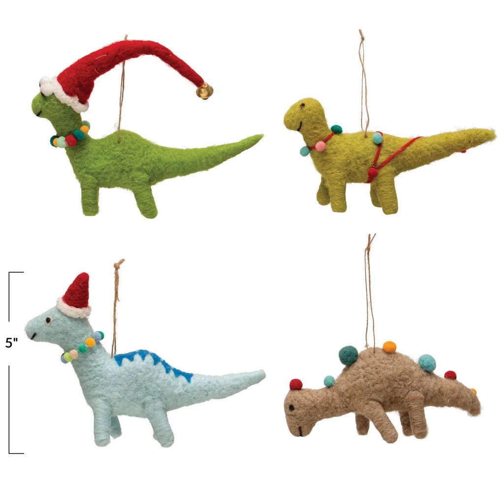 Wool Felt Dinosaur Ornament with Seasonal Accessories